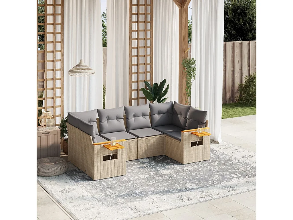 Salon de jardin avec coussins 6 pcs beige résine tressée