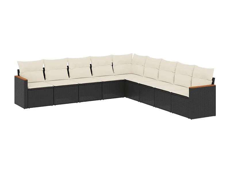 Salon de jardin 9 pcs avec coussins noir résine tressée