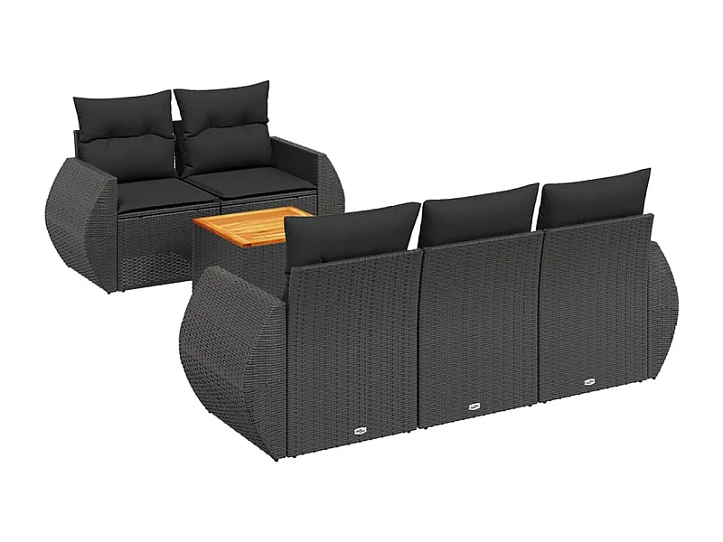 Salon de jardin 6 pcs avec coussins noir résine tressée