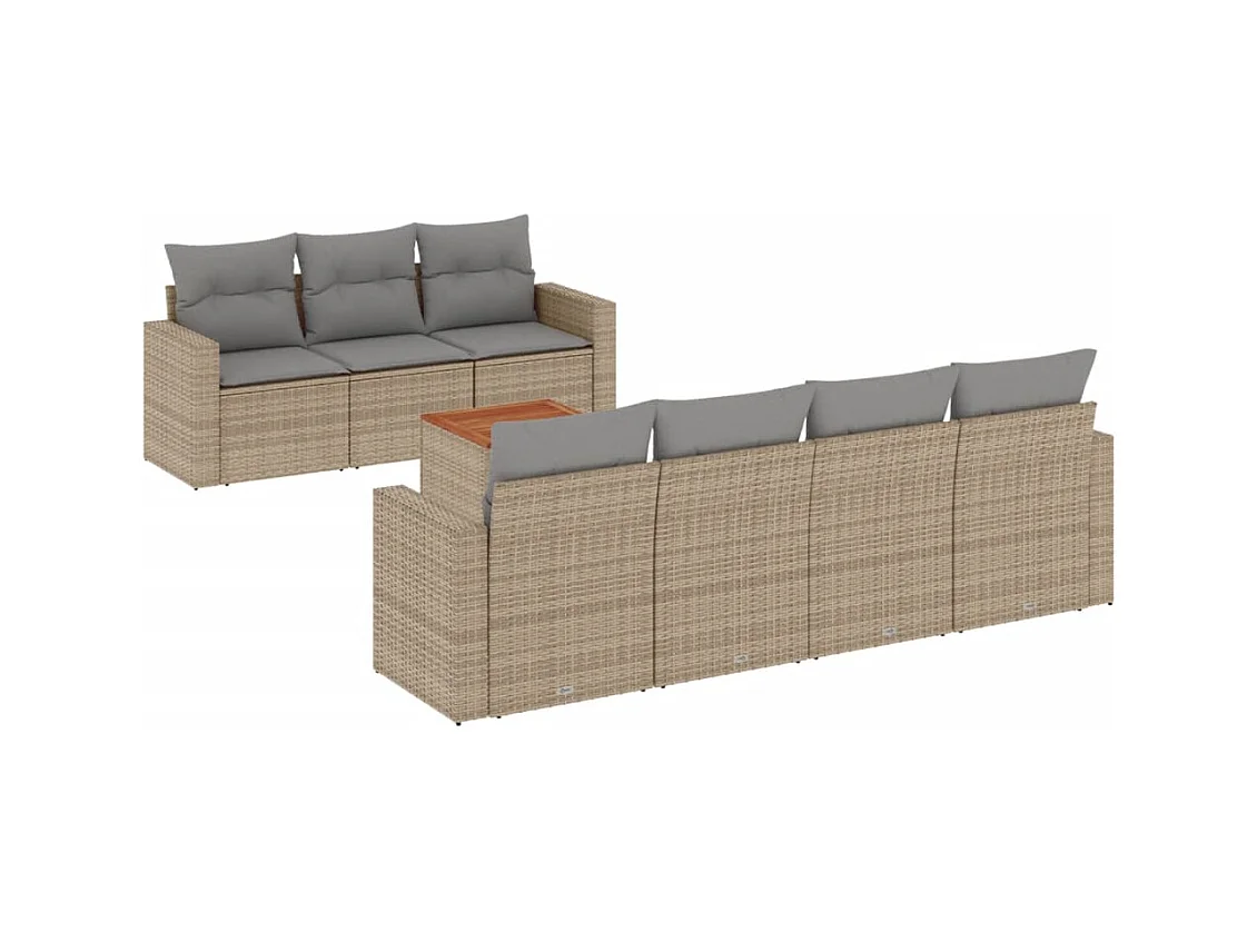 Salon de jardin avec coussins 8 pcs beige résine tressée