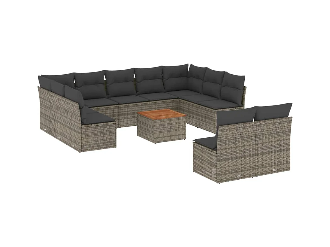 Salon de jardin avec coussins 12 pcs gris résine tressée
