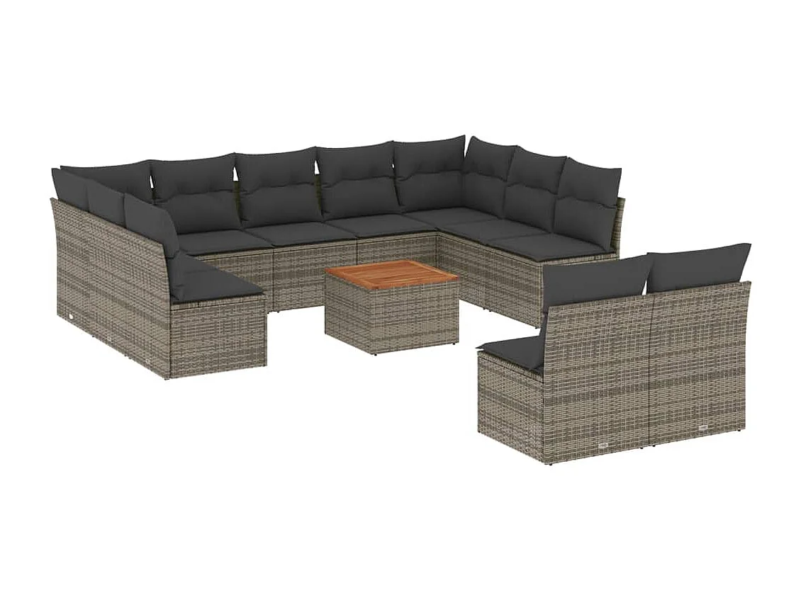 Salon de jardin avec coussins 12 pcs gris résine tressée