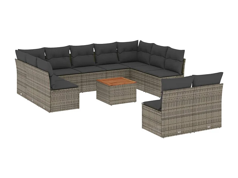 Salon de jardin avec coussins 12 pcs gris résine tressée