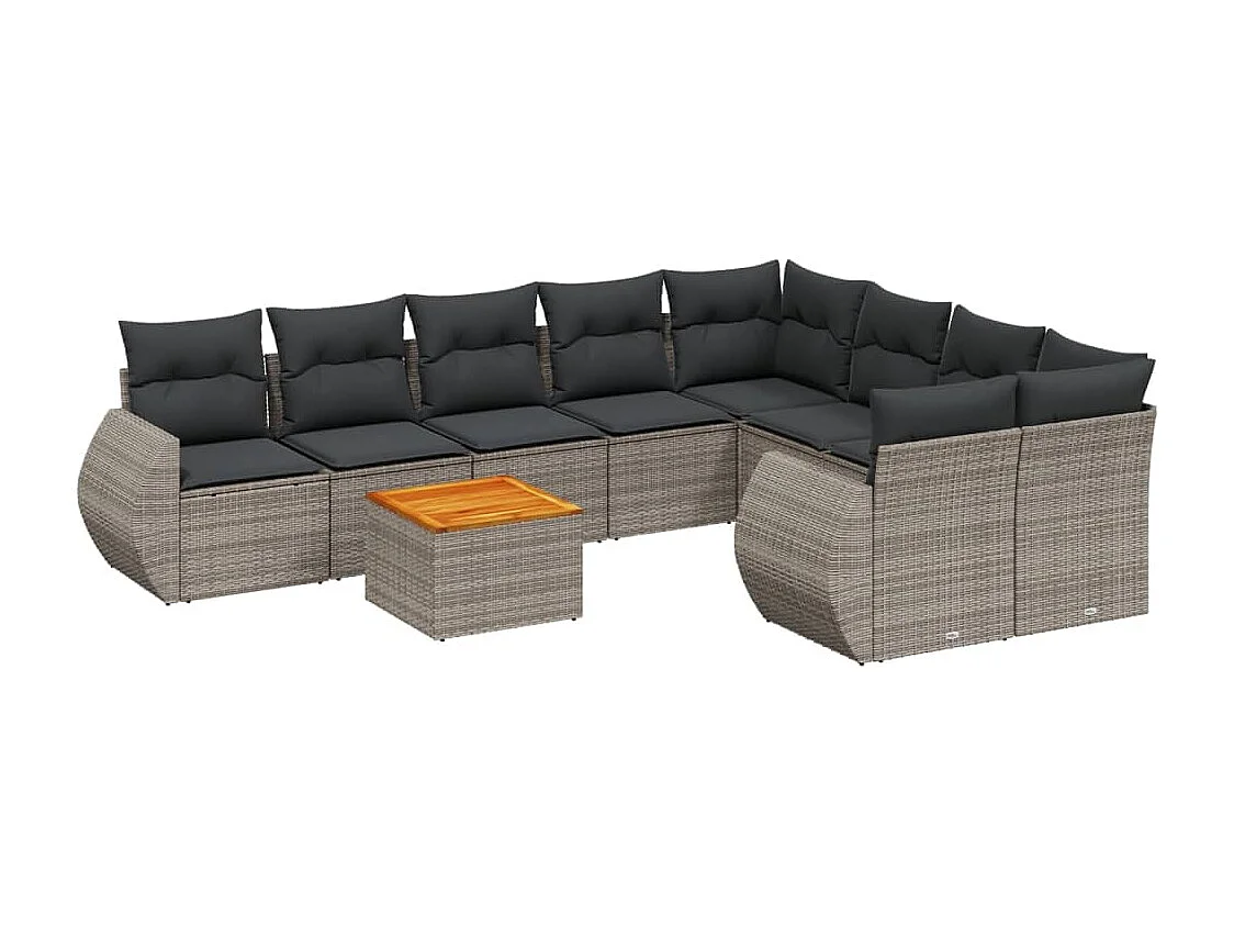 Salon de jardin 9 pcs avec coussins gris résine tressée