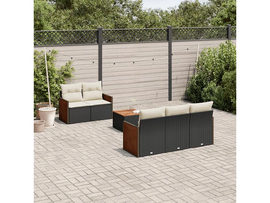 Salon de jardin 6 pcs avec coussins noir résine tressée