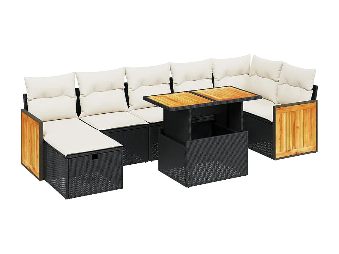 Salon de jardin 8 pcs avec coussins noir résine tressée