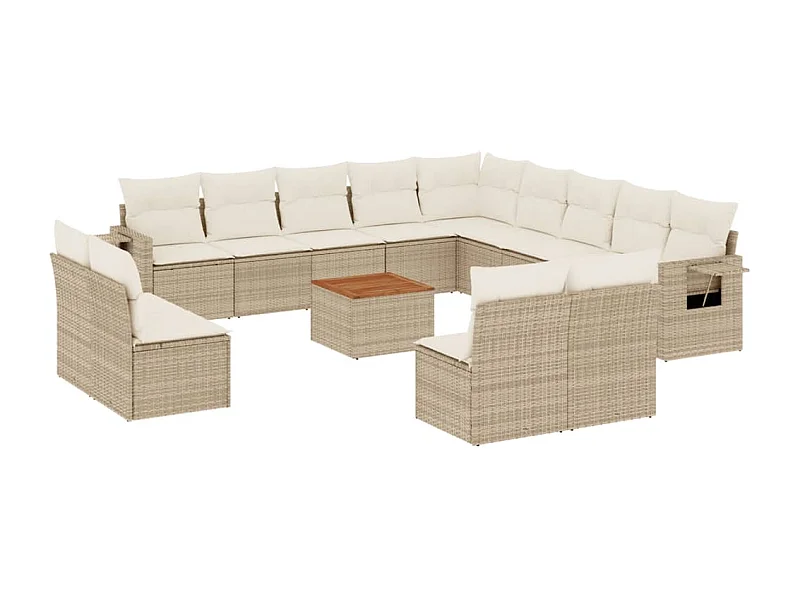 Salon de jardin avec coussins 14 pcs beige résine tressée