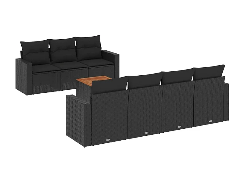 Salon de jardin 8 pcs avec coussins noir résine tressée
