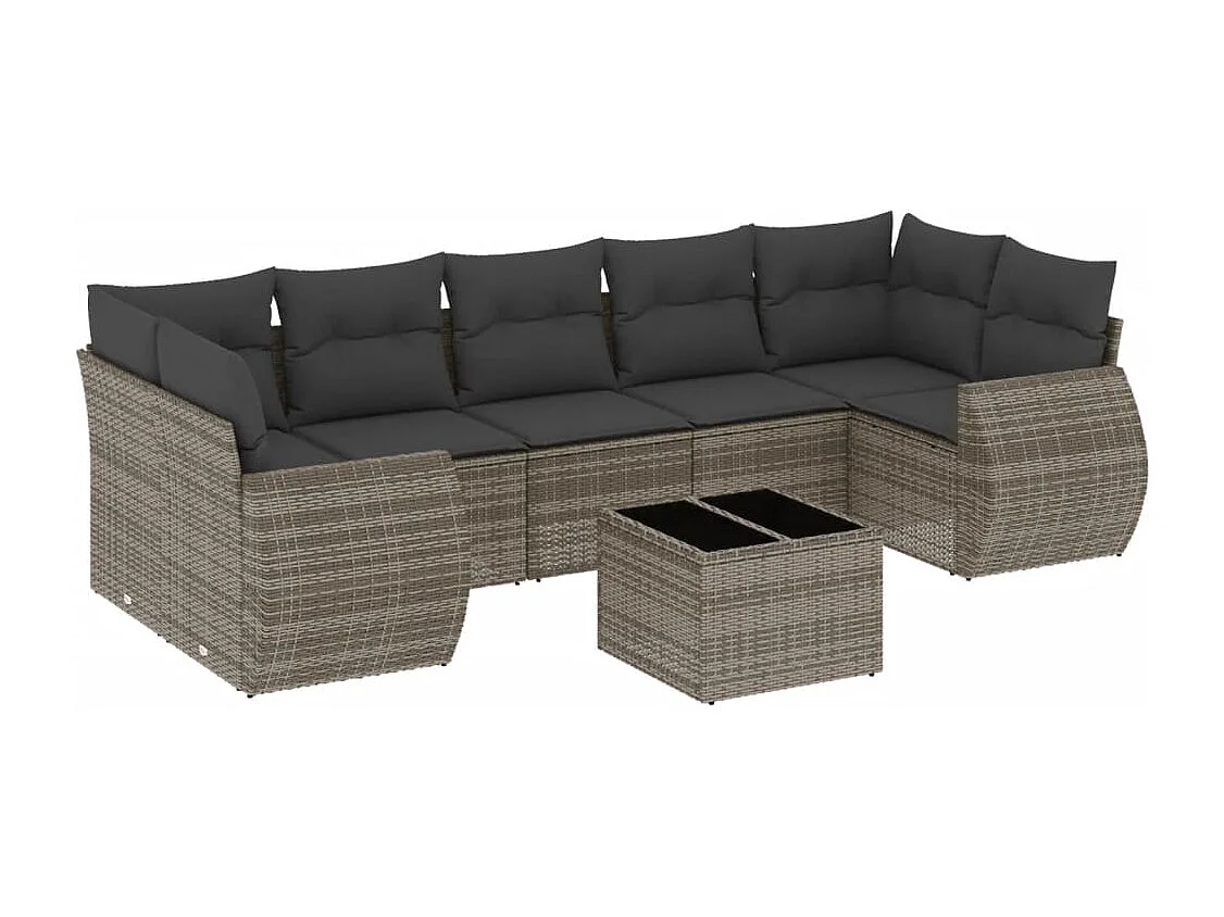 Salon de jardin 8 pcs avec coussins gris résine tressée