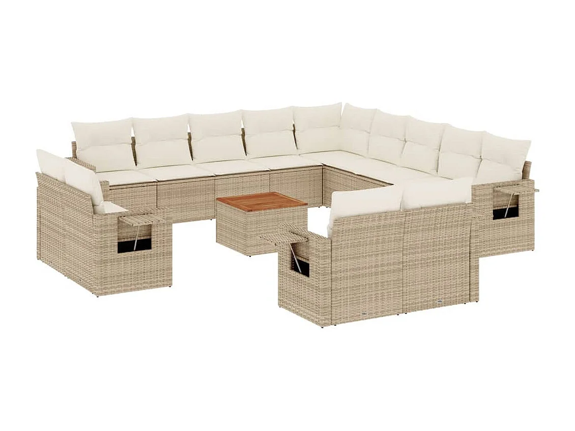 Salon de jardin avec coussins 14 pcs beige résine tressée