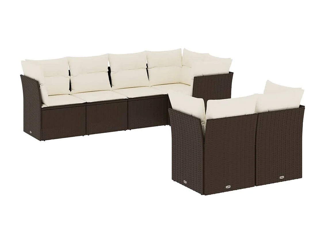 Salon de jardin avec coussins 7 pcs marron résine tressée