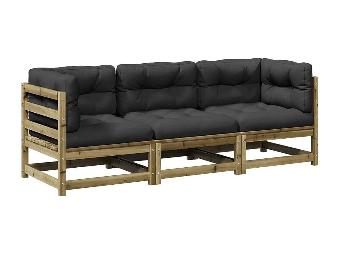 Salon de jardin 3 pcs avec coussins bois de pin imprégné