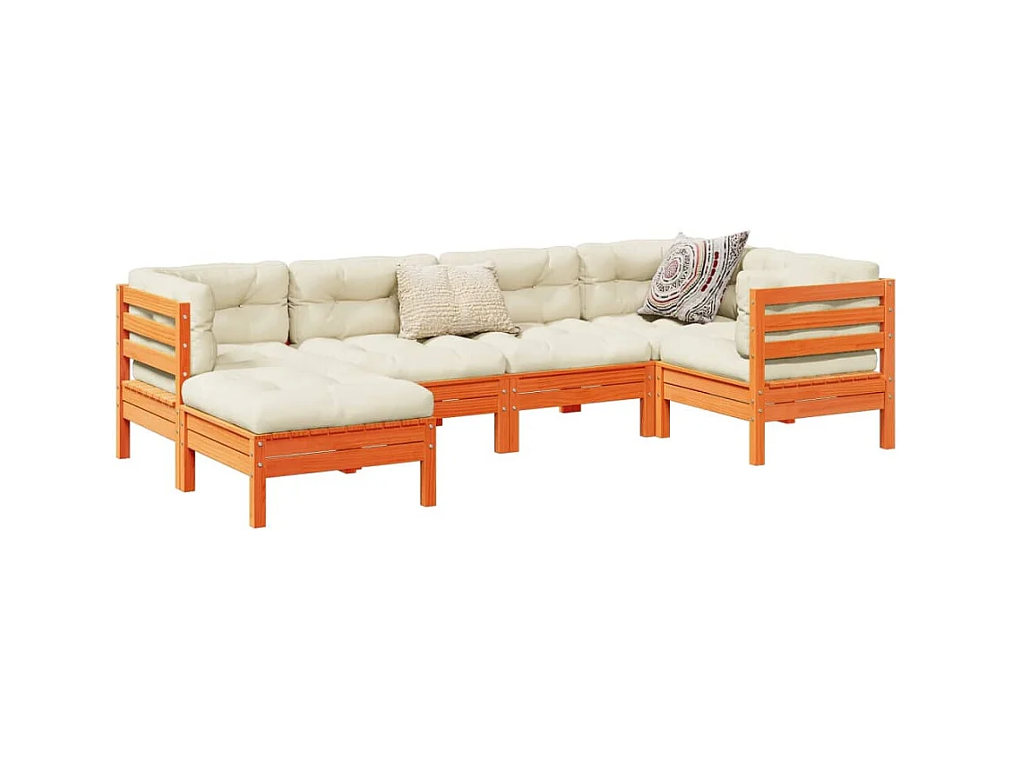Salon de jardin 6 pcs avec coussins cire marron bois pin massif