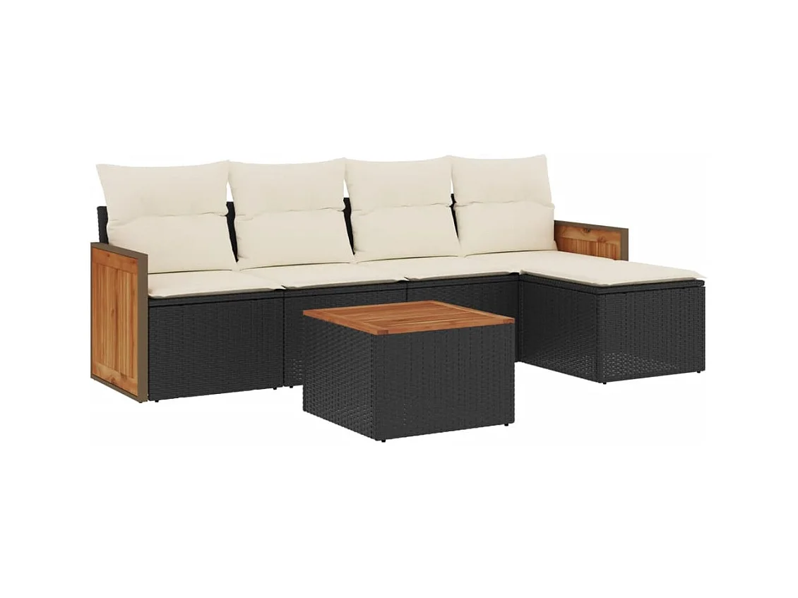 Salon de jardin 6 pcs avec coussins noir résine tressée