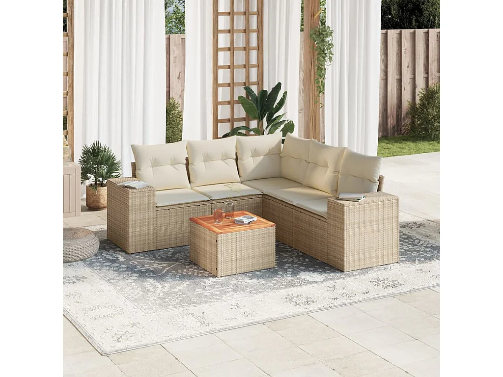 Salon de jardin avec coussins 6 pcs beige résine tressée