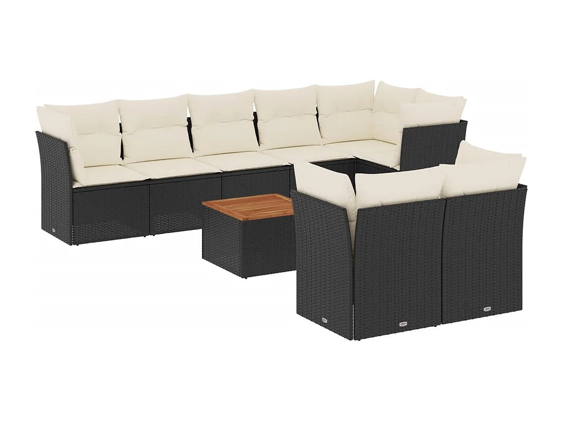 Salon de jardin 9 pcs avec coussins noir résine tressée