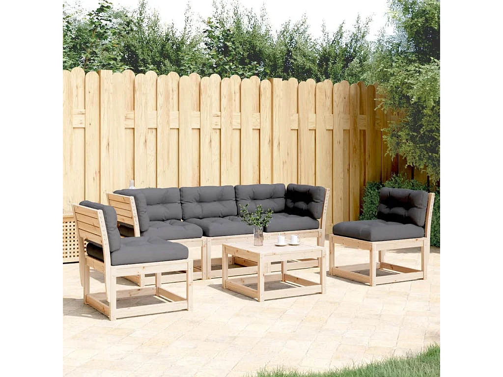 Salon de jardin 5 pcs avec coussins bois de pin massif