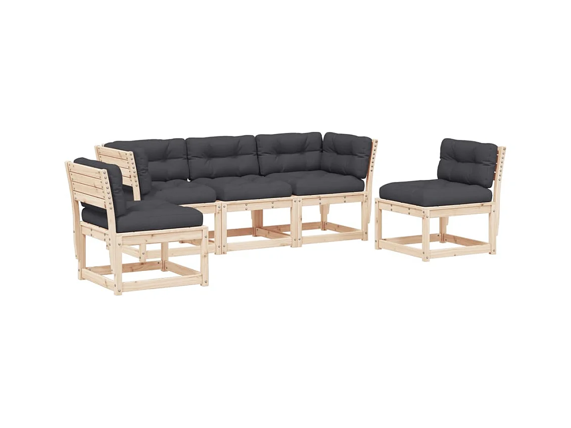 Salon de jardin 5 pcs avec coussins bois de pin massif