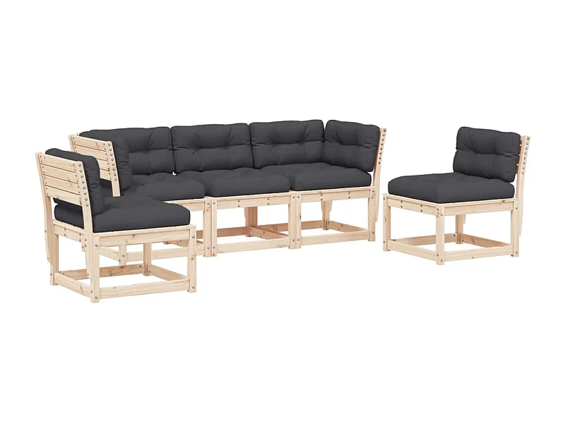 Salon de jardin 5 pcs avec coussins bois de pin massif