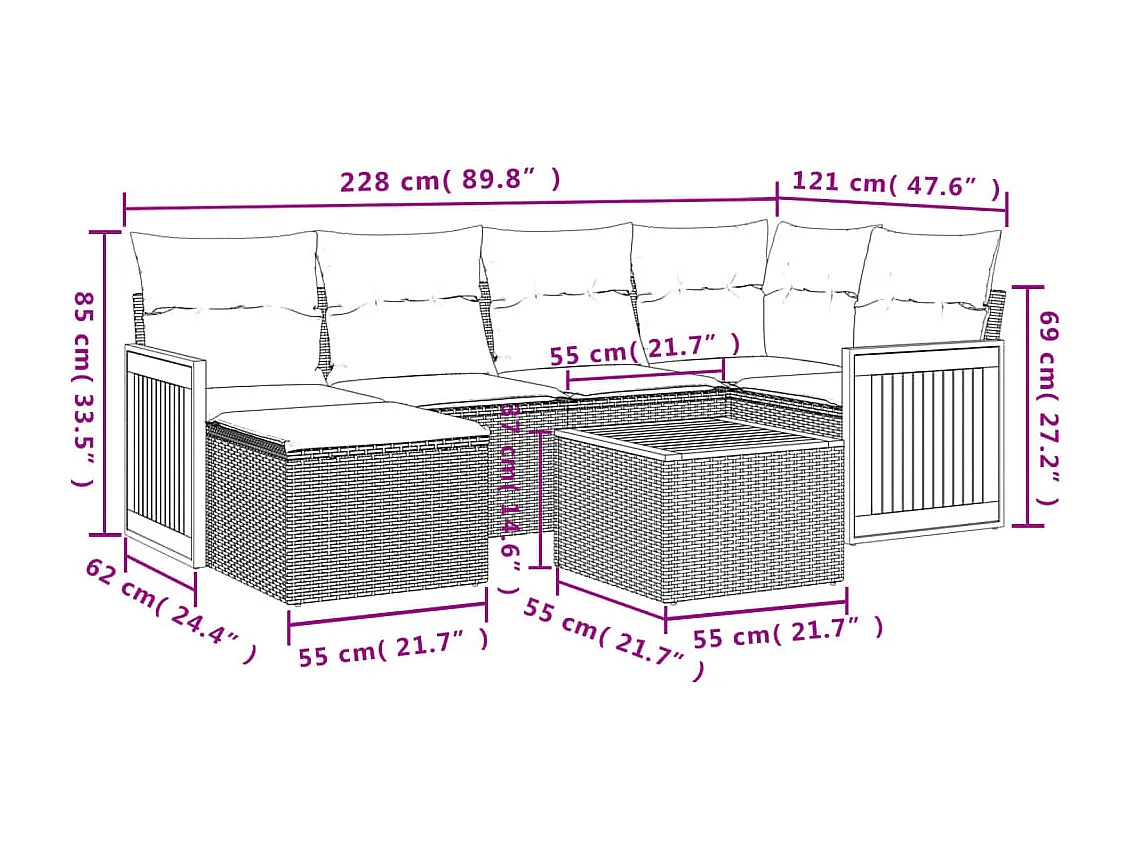 Salon de jardin avec coussins 7 pcs beige résine tressée