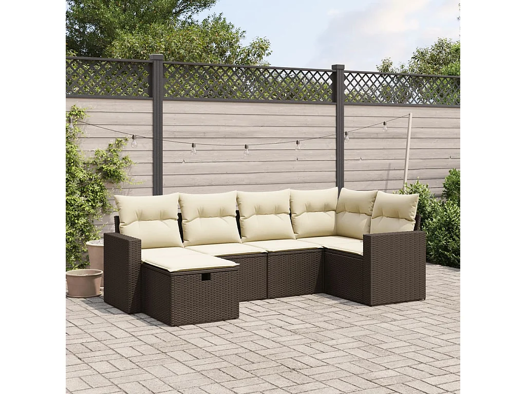 Salon de jardin avec coussins 6 pcs marron résine tressée