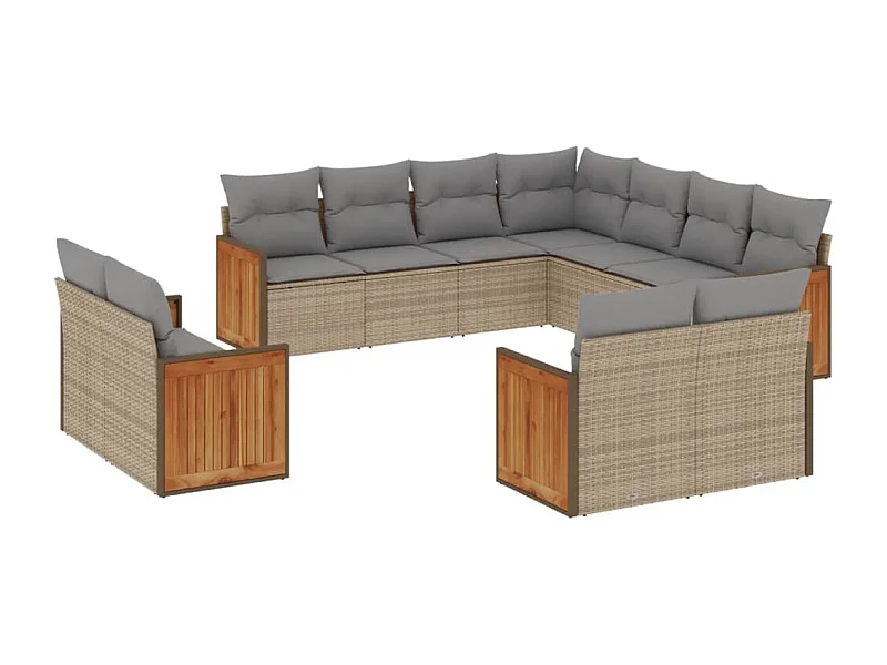 Salon de jardin 11 pcs avec coussins beige résine tressée