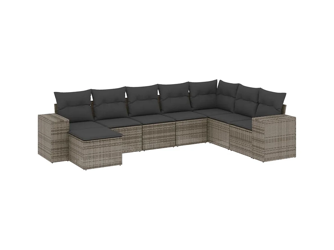 Salon de jardin 8 pcs avec coussins gris résine tressée