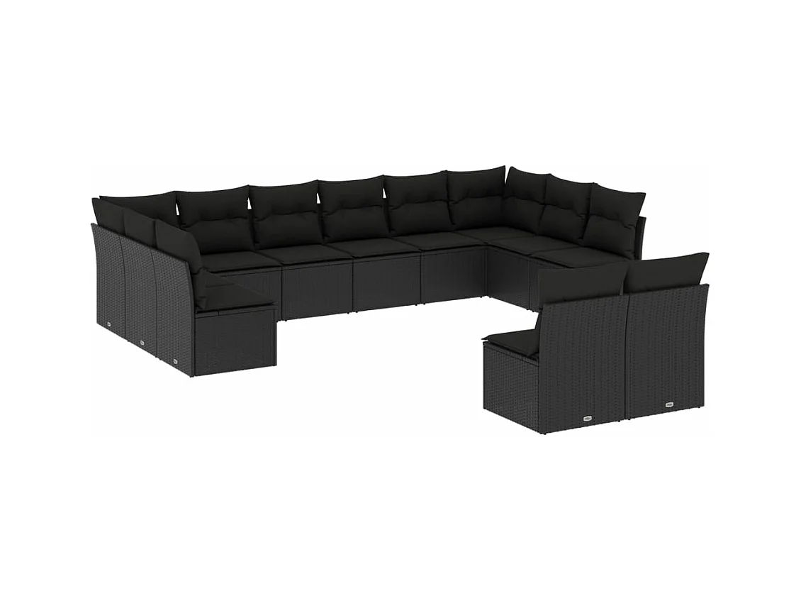 Salon de jardin 12 pcs avec coussins noir résine tressée