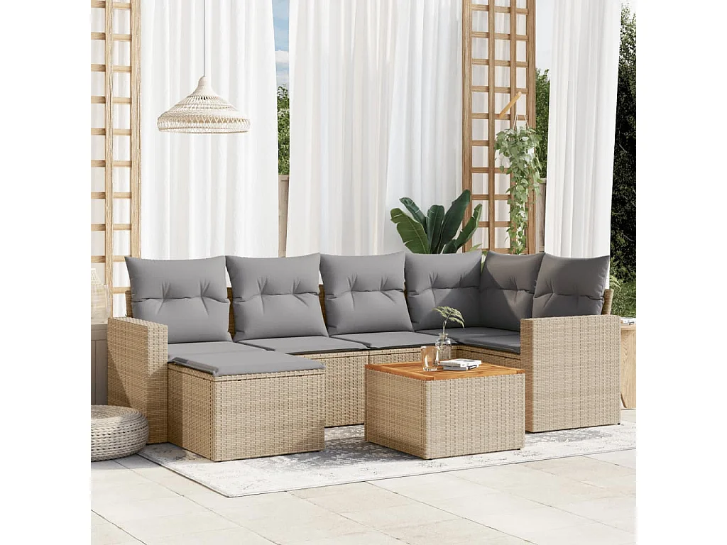 Salon de jardin avec coussins 7pcs mélange beige résine tressée
