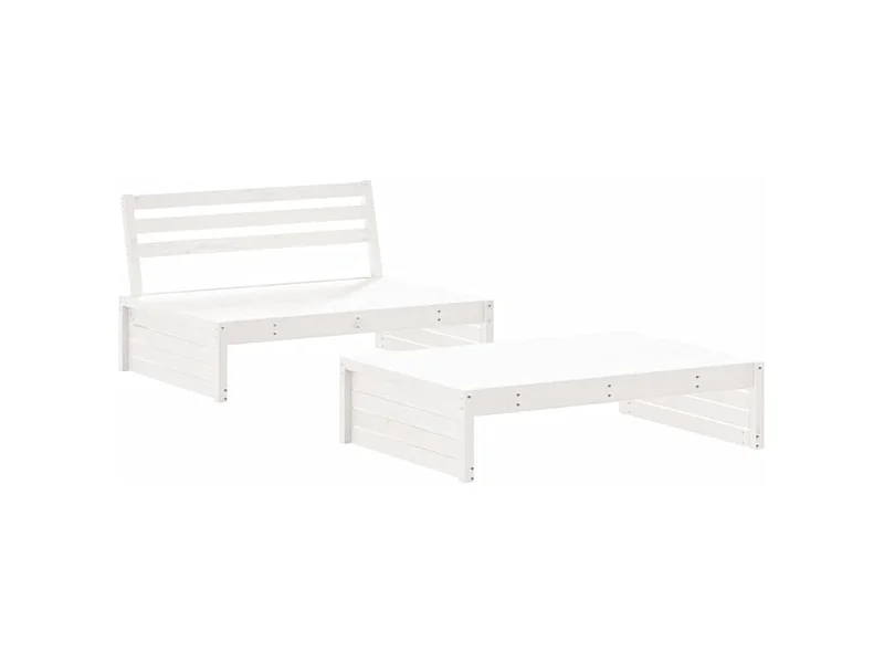 Salon de jardin 2 pcs blanc bois de pin massif