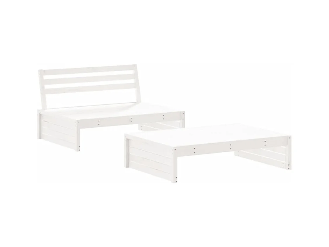 Salon de jardin 2 pcs blanc bois de pin massif