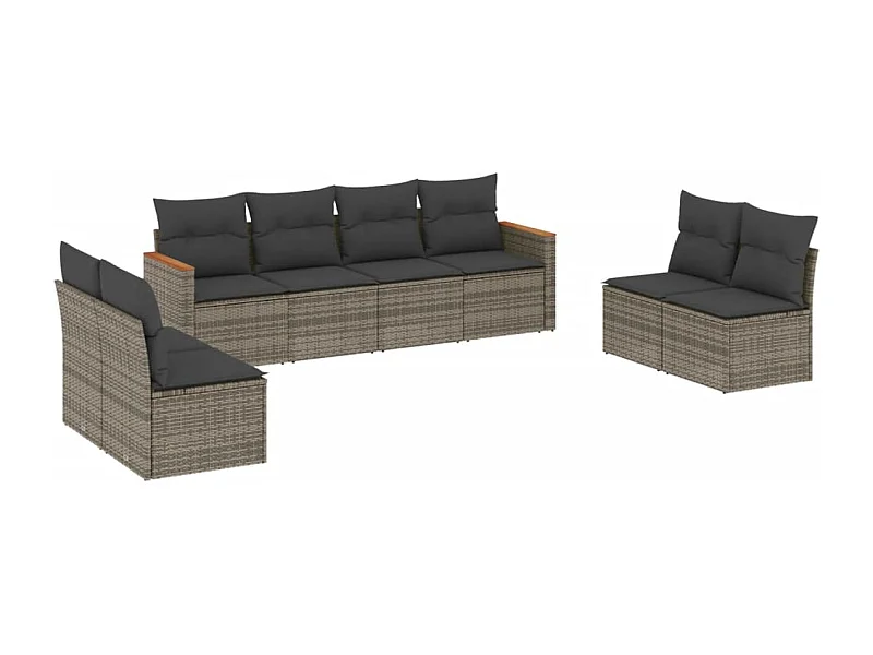 Salon de jardin 8 pcs avec coussins gris résine tressée