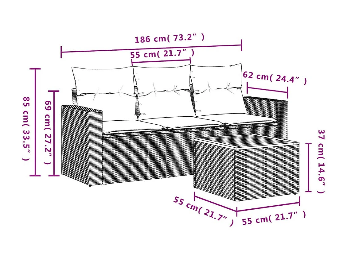 Salon de jardin avec coussins 4pcs mélange beige résine tressée