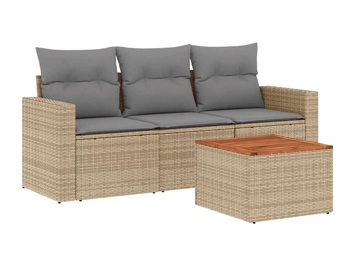Salon de jardin avec coussins 4pcs mélange beige résine tressée