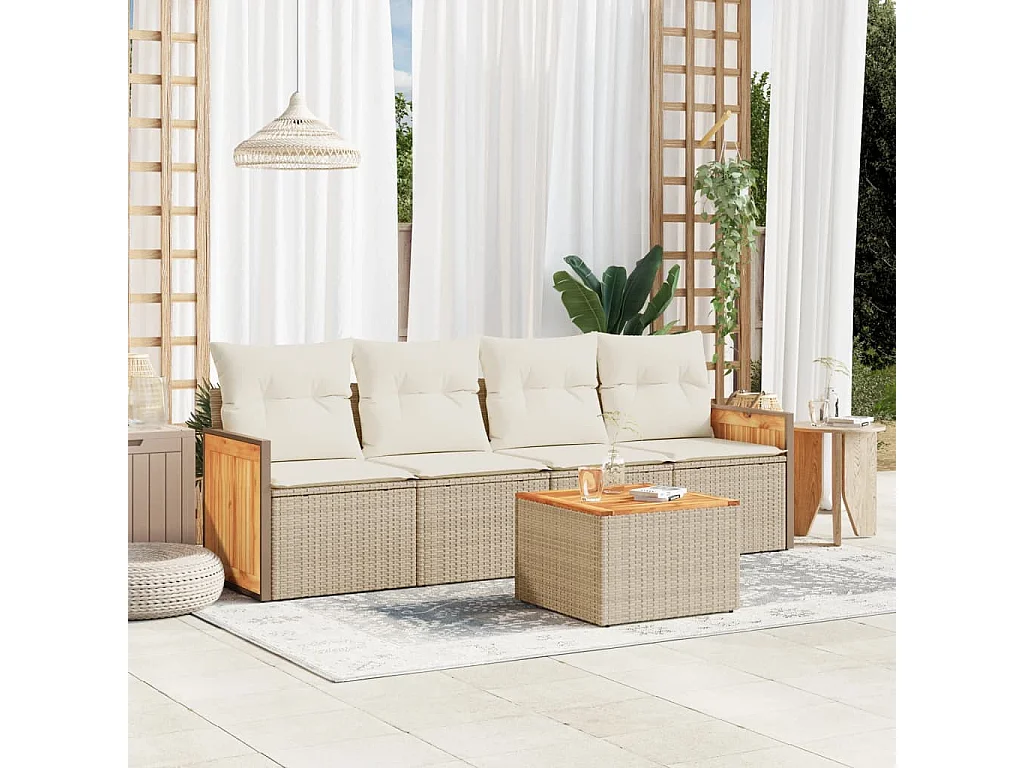 Salon de jardin avec coussins 5 pcs beige résine tressée