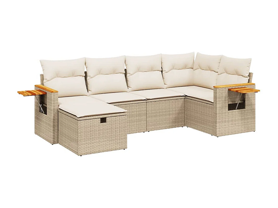 Salon de jardin avec coussins 6 pcs beige résine tressée