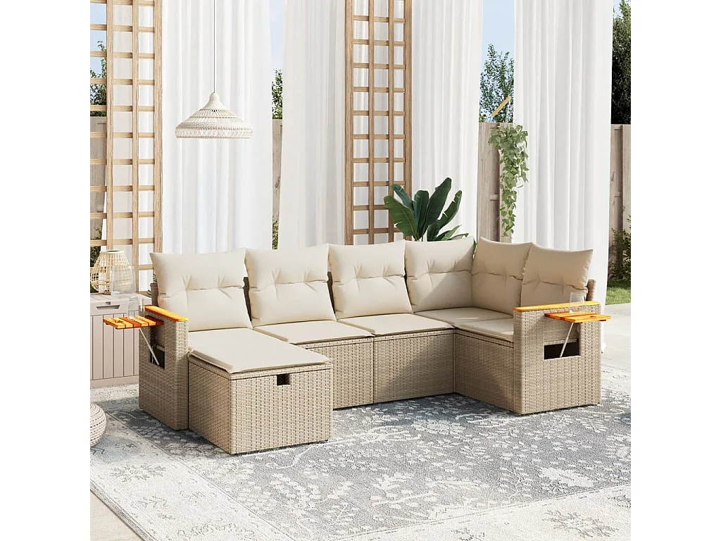 Salon de jardin avec coussins 6 pcs beige résine tressée