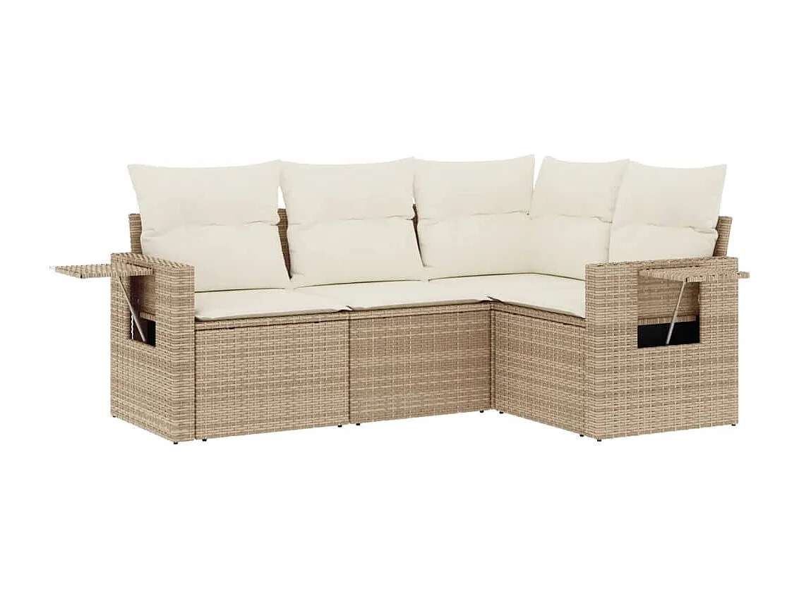 Salon de jardin avec coussins 4 pcs beige résine tressée