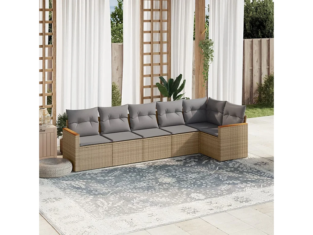 Salon de jardin avec coussins 6pcs mélange beige résine tressée