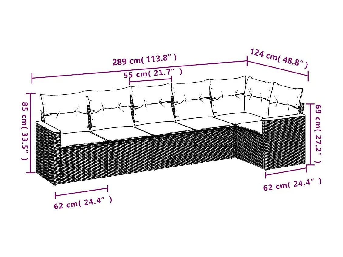 Salon de jardin avec coussins 6pcs mélange beige résine tressée