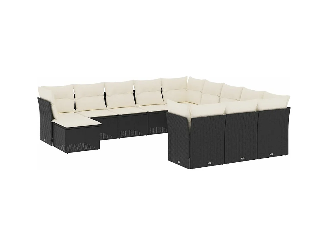 Salon de jardin 12 pcs avec coussins noir résine tressée