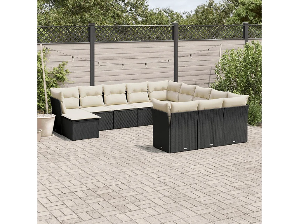 Salon de jardin 12 pcs avec coussins noir résine tressée