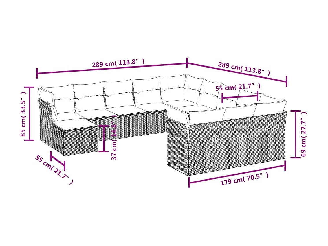 Salon de jardin 12 pcs avec coussins noir résine tressée