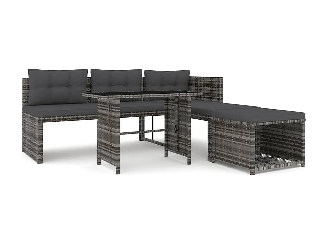 Ensemble à manger de jardin 4pcs coussins Gris Résine tressée