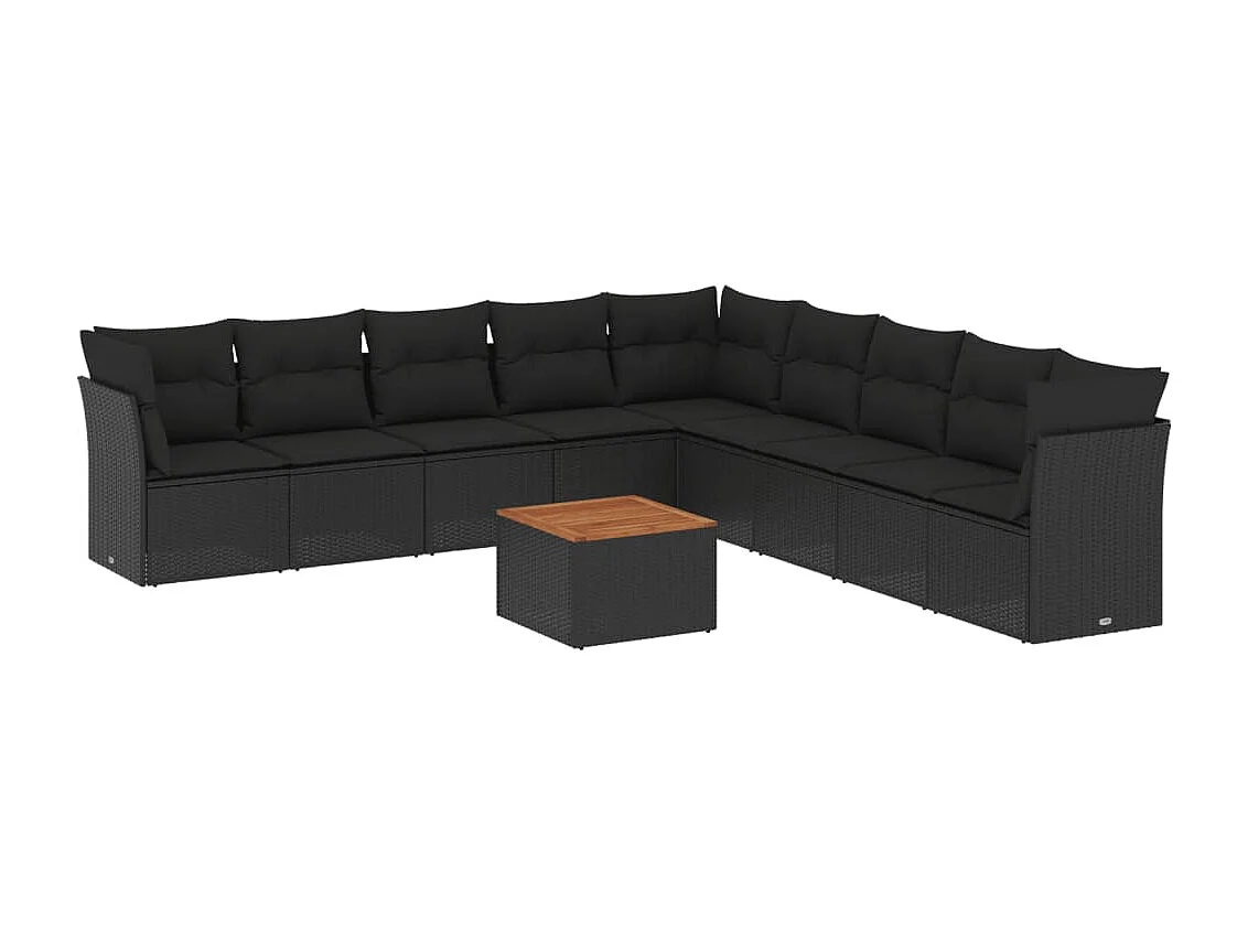 Salon de jardin 10 pcs avec coussins noir résine tressée