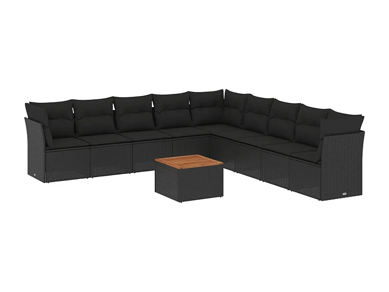 Salon de jardin 10 pcs avec coussins noir résine tressée