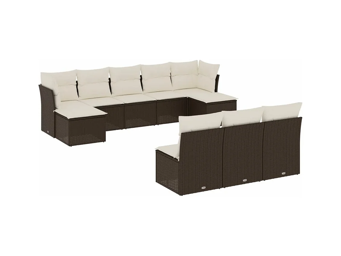 Salon de jardin 10 pcs avec coussins marron résine tressée