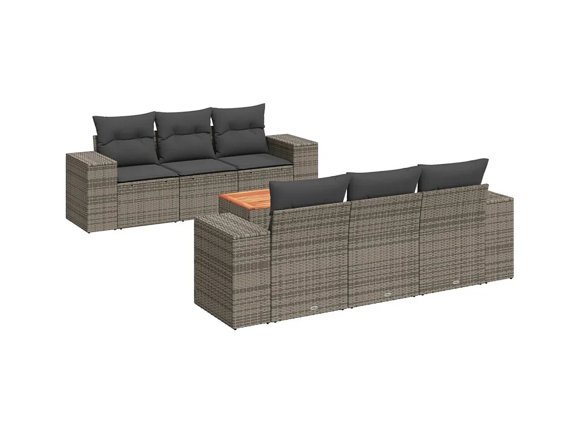 Salon de jardin avec coussins 7 pcs gris résine tressée