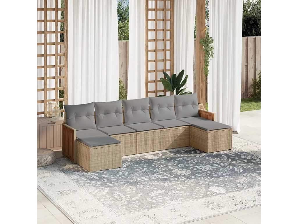 Salon de jardin avec coussins 7 pcs beige résine tressée