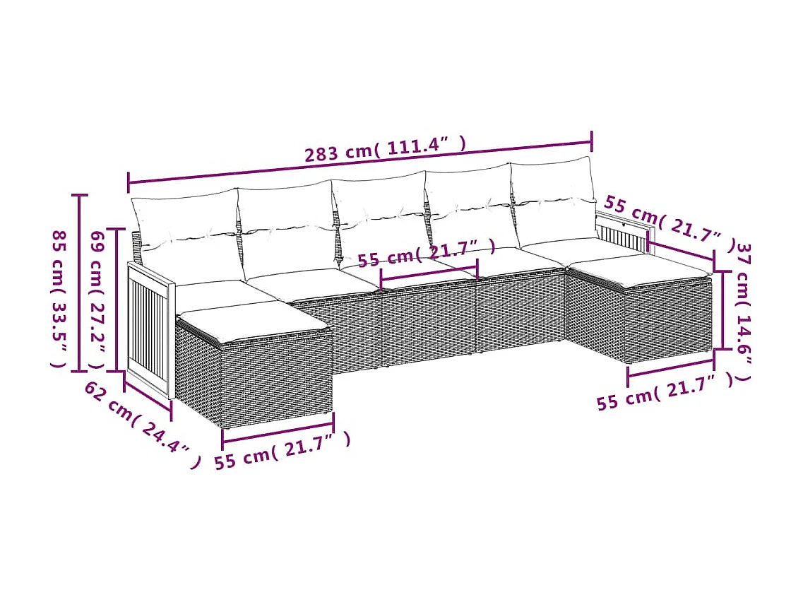 Salon de jardin avec coussins 7 pcs beige résine tressée
